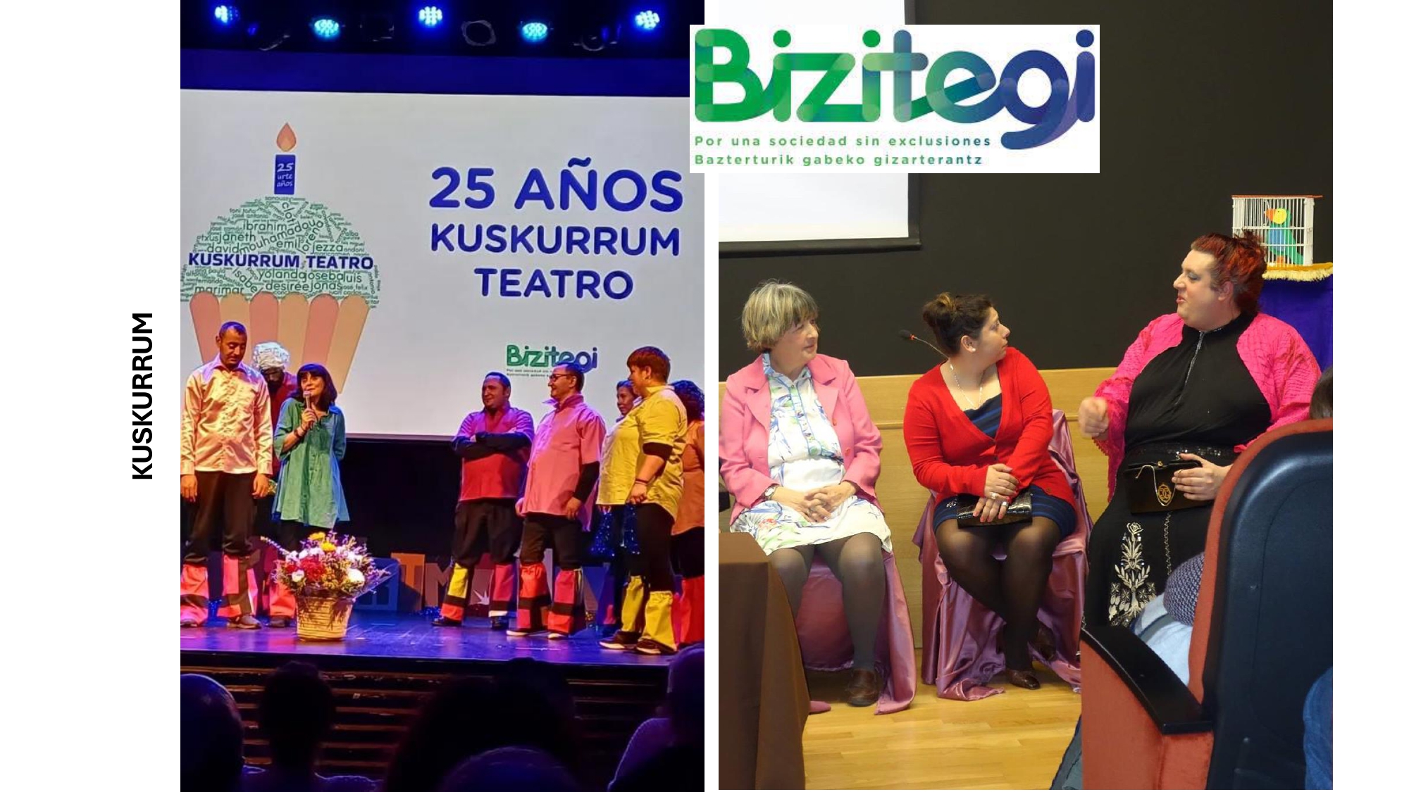 Grupo de personas representando obras de teatro.)
